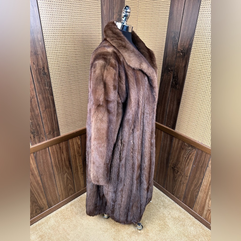LABELLE FOURRURE FULL LENGTH BROWN RANCH MINK FUR COAT JACKET SIZE 2XL - Picture 3 of 11